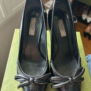 Prada Black Patent Leather heels with Bow